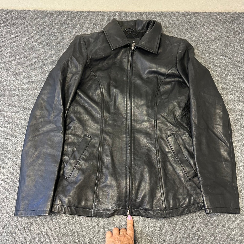 Natural Issue Jacket Womens Size M Black Leather Zip Up Quilted Lined Classic